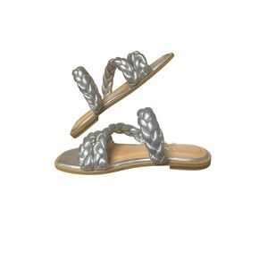 Alta Phia Silver Metallic Braided Multi Strap Flat Sandals Square 
Toe 39 8.5